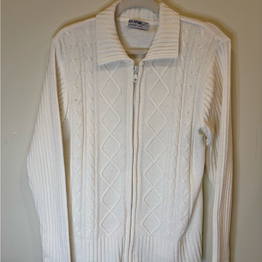 KS-SPORT by KNIT SET CREAM CHENILLE CARDIGAN